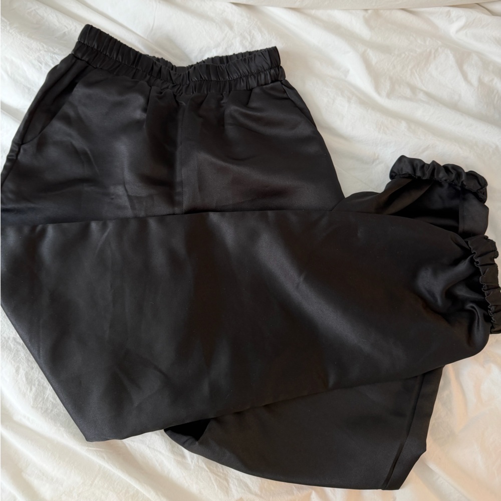 PrettyLittleThing Black Satin Trousers
